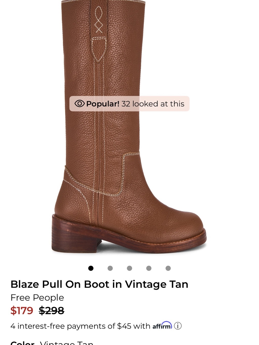 Free People Tall Pull-On Western Boot — Vintage Brown